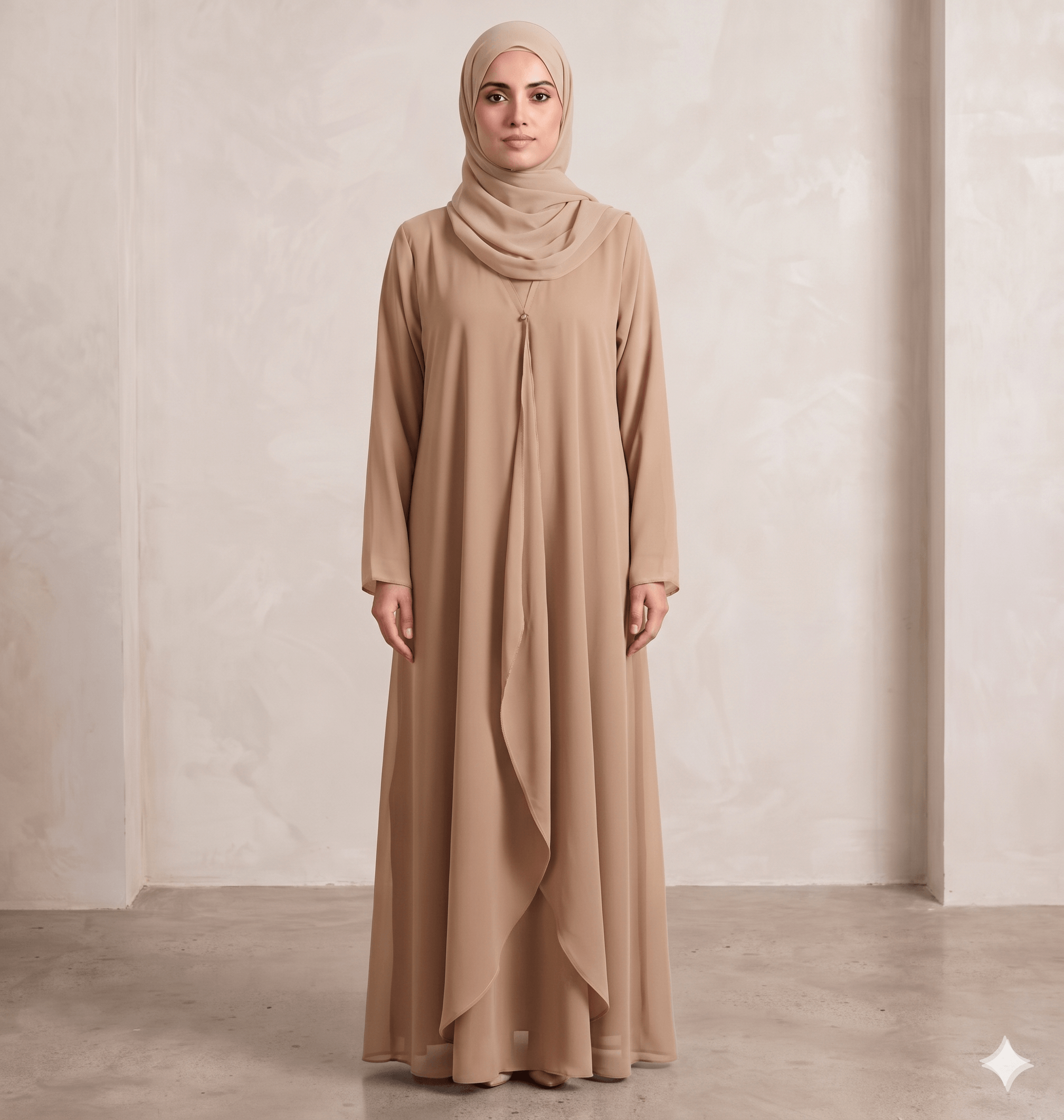 Waterfall Shrug-Style Georgette Abaya with Scarf – 2 Piece Set | Canada
