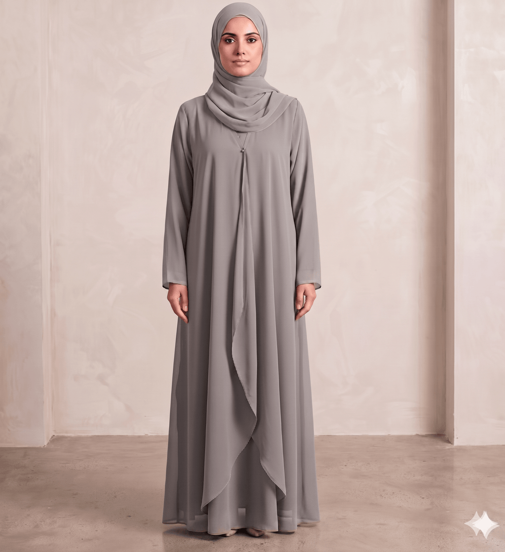 Waterfall Shrug-Style Georgette Abaya with Scarf – 2 Piece Set | Canada