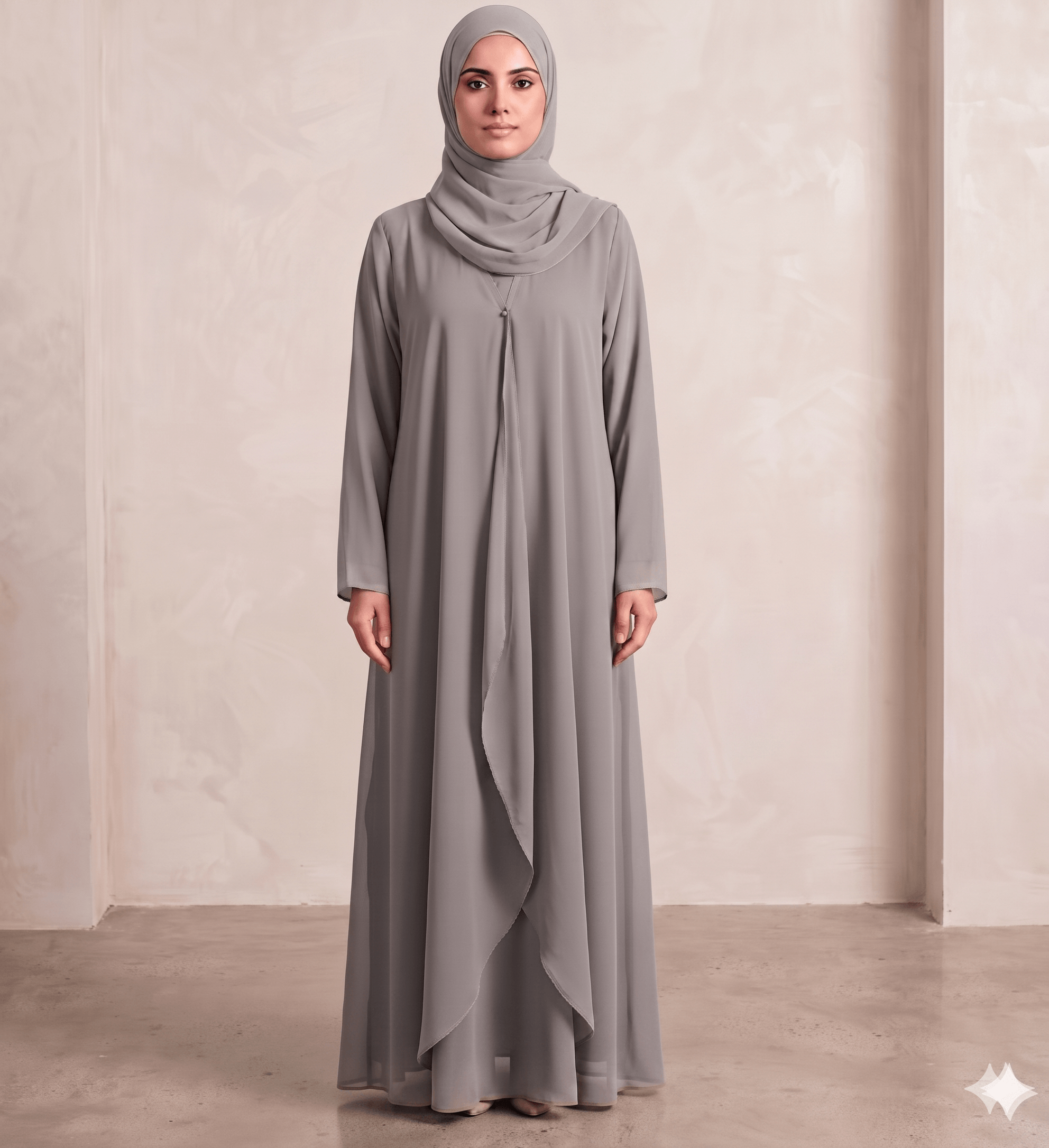 Waterfall Shrug-Style Georgette Abaya with Scarf – 2 Piece Set | Canada