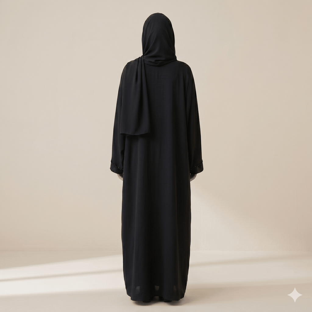 Hand-Stitched Stone Work Front Open Abaya – Nida Fabric