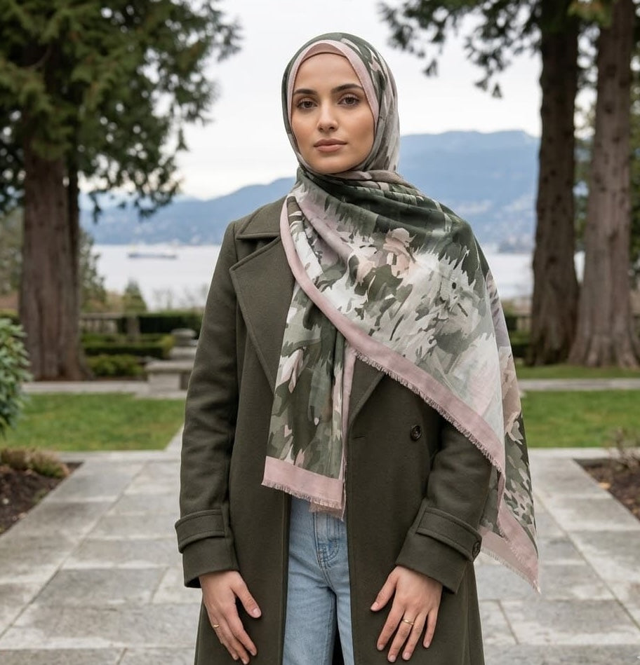 Sage Botanical Print Chiffon Scarf – Hijab Scarf Canada