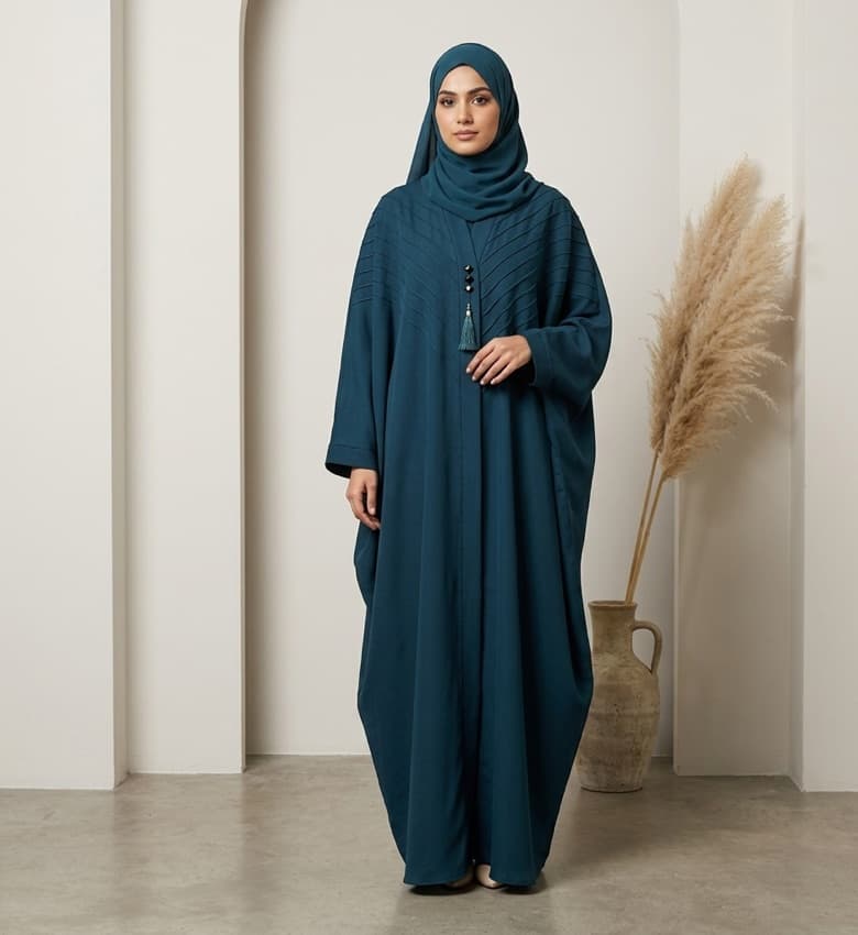Pintuck & Stone Front Open Abaya – 2-Piece Luxury Party Wear Modest Fashion Canada