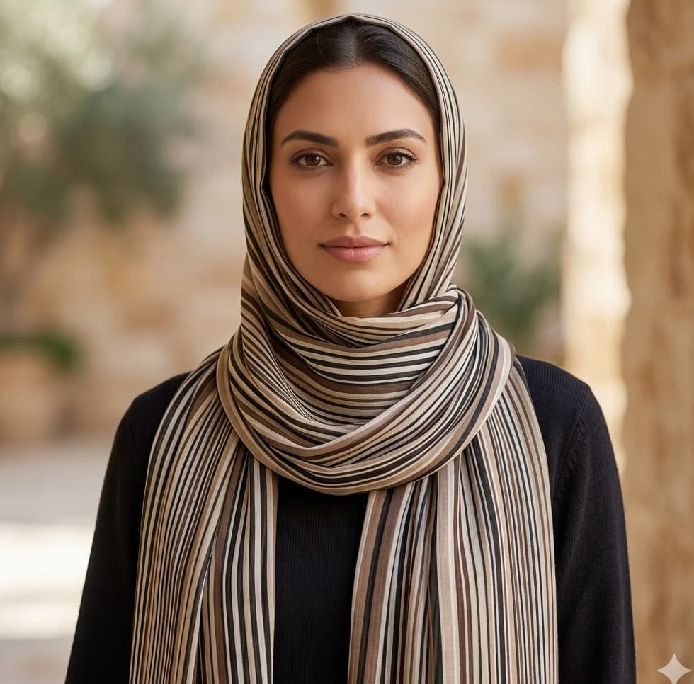 Camel Stripe Print Chiffon Scarf – Hijab Canada
