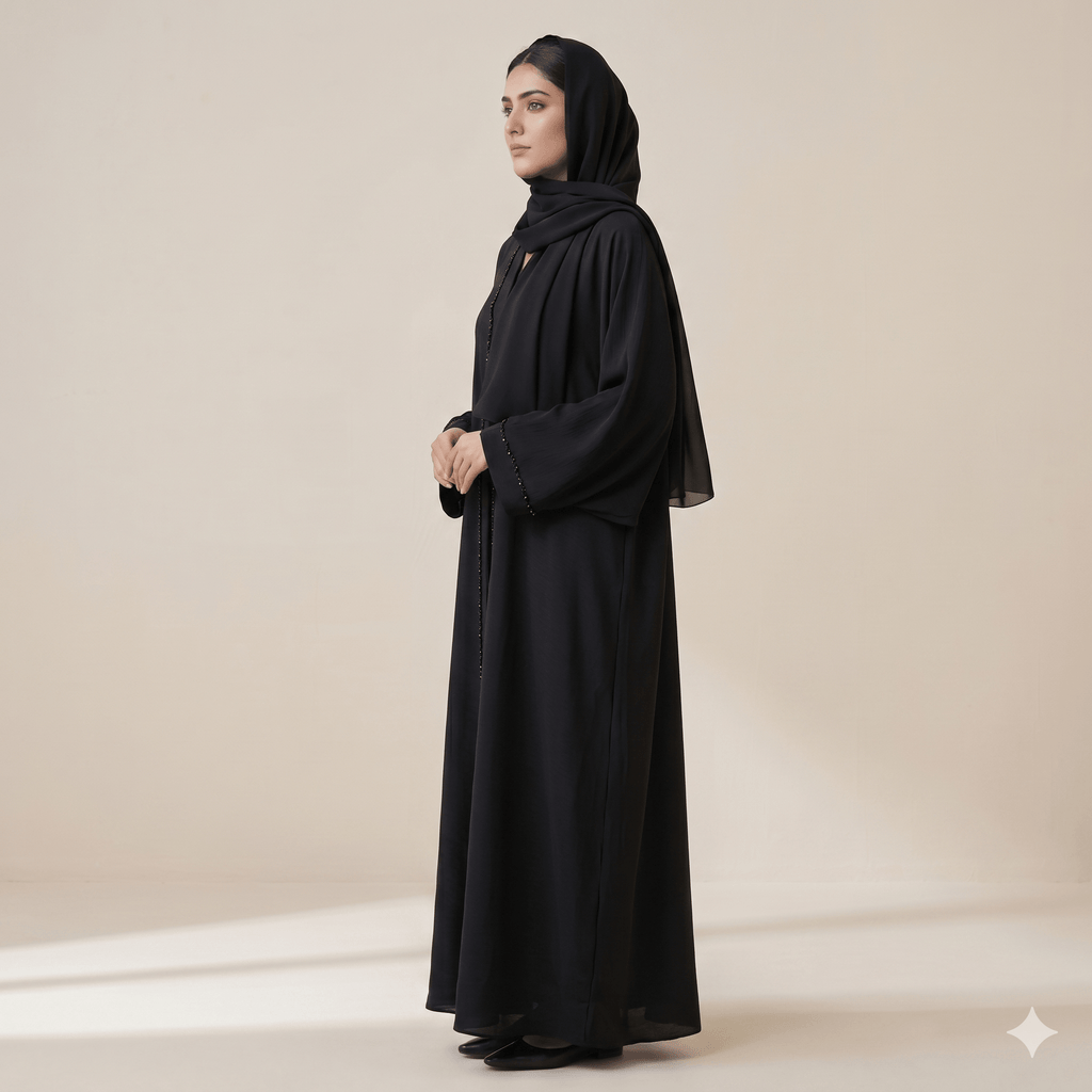 Hand-Stitched Stone Work Front Open Abaya – Nida Fabric