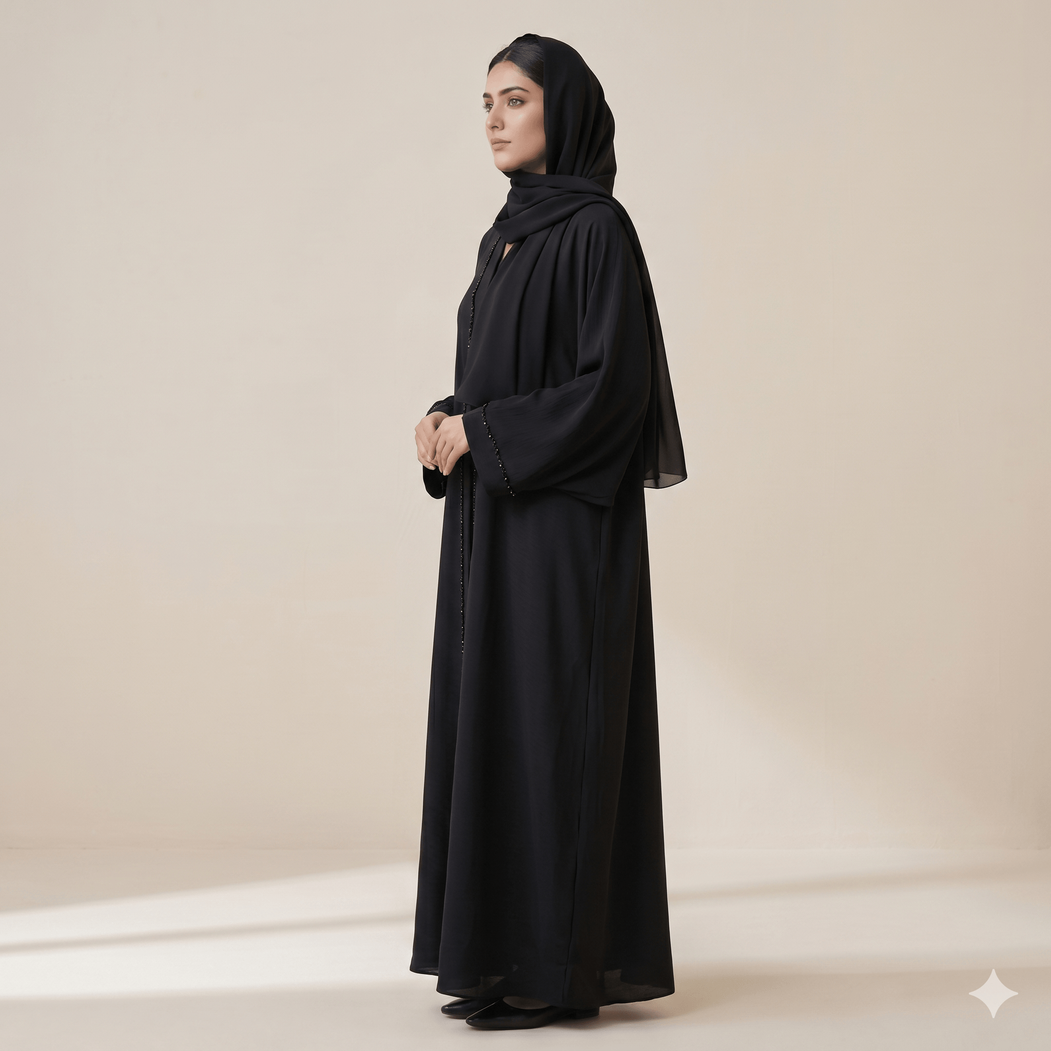 Hand-Stitched Stone Work Front Open Abaya – Nida Fabric