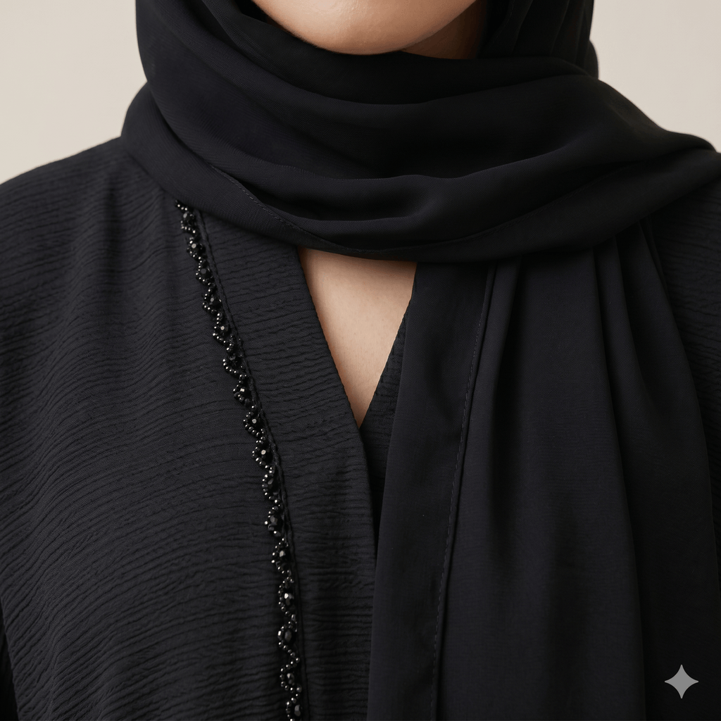 Hand-Stitched Stone Work Front Open Abaya – Nida Fabric
