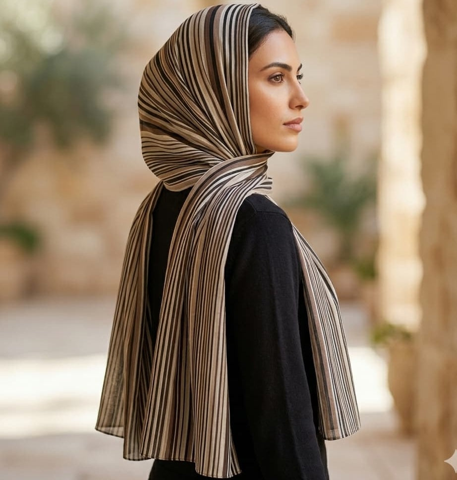 Camel Stripe Print Chiffon Scarf – Hijab Canada