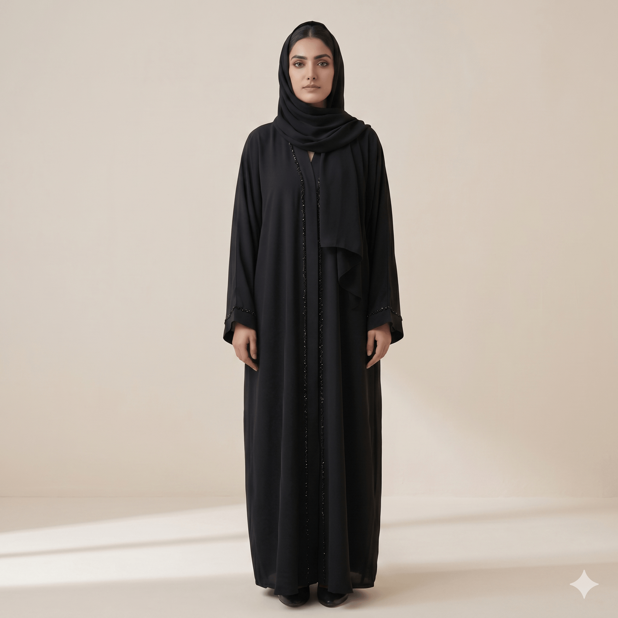 Hand-Stitched Stone Work Front Open Abaya – Nida Fabric