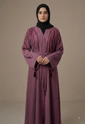 Embroidered Tassel Sleeve Belted Open-Front Abaya – Blue Nida