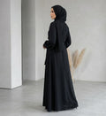Belted Pleated-Sleeve Front Open Abaya – Detail View | North Abaya Canada