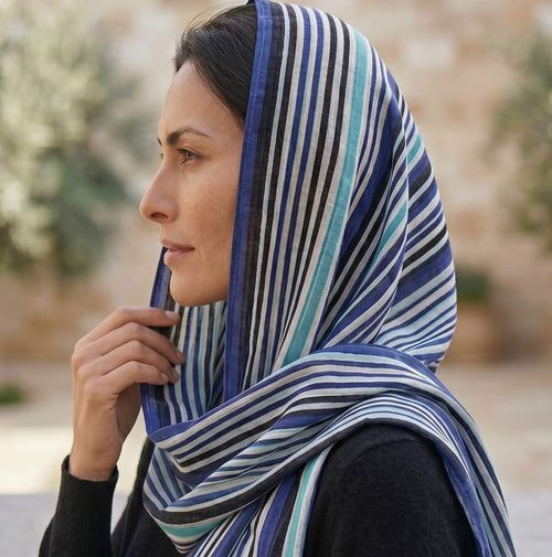Camel Stripe Print Chiffon Scarf – Detail View | North Abaya Canada