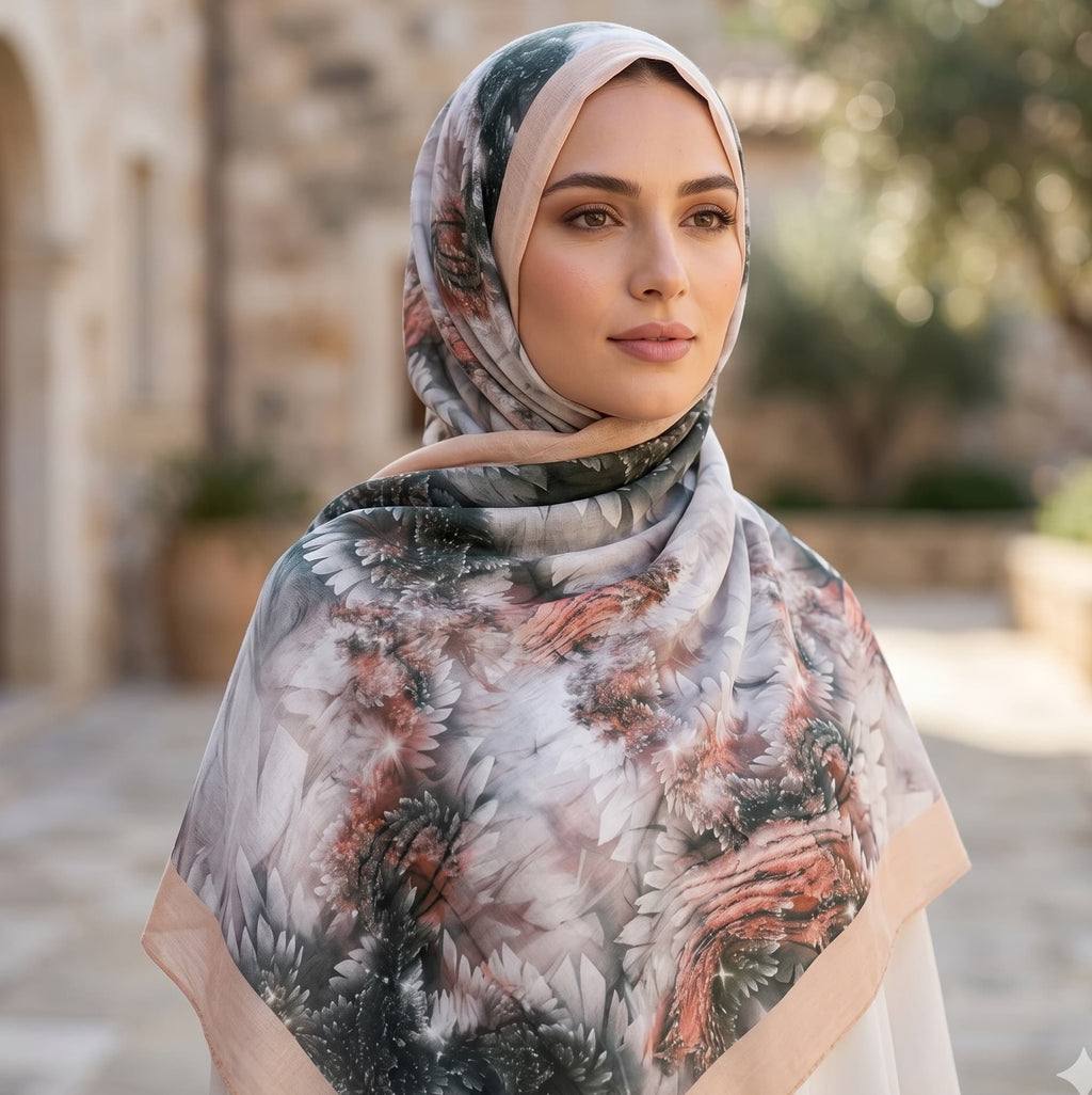 Blush Botanical Bloom Chiffon Scarf – Hijab Canada