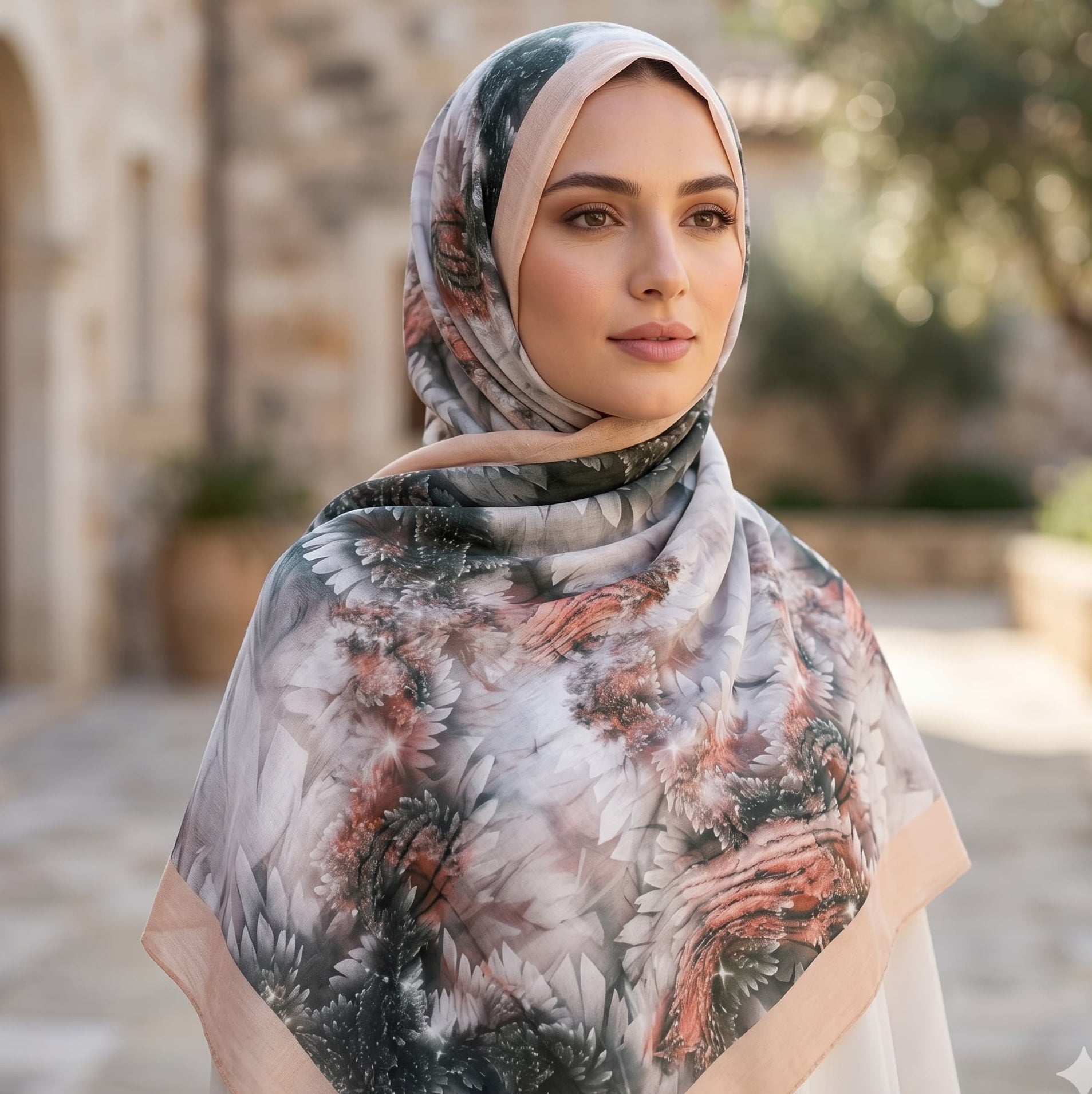 Blush Botanical Bloom Chiffon Scarf – Hijab Canada