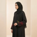 Floral Embroidered Sleeve Front Open Abaya – 2-Piece Set