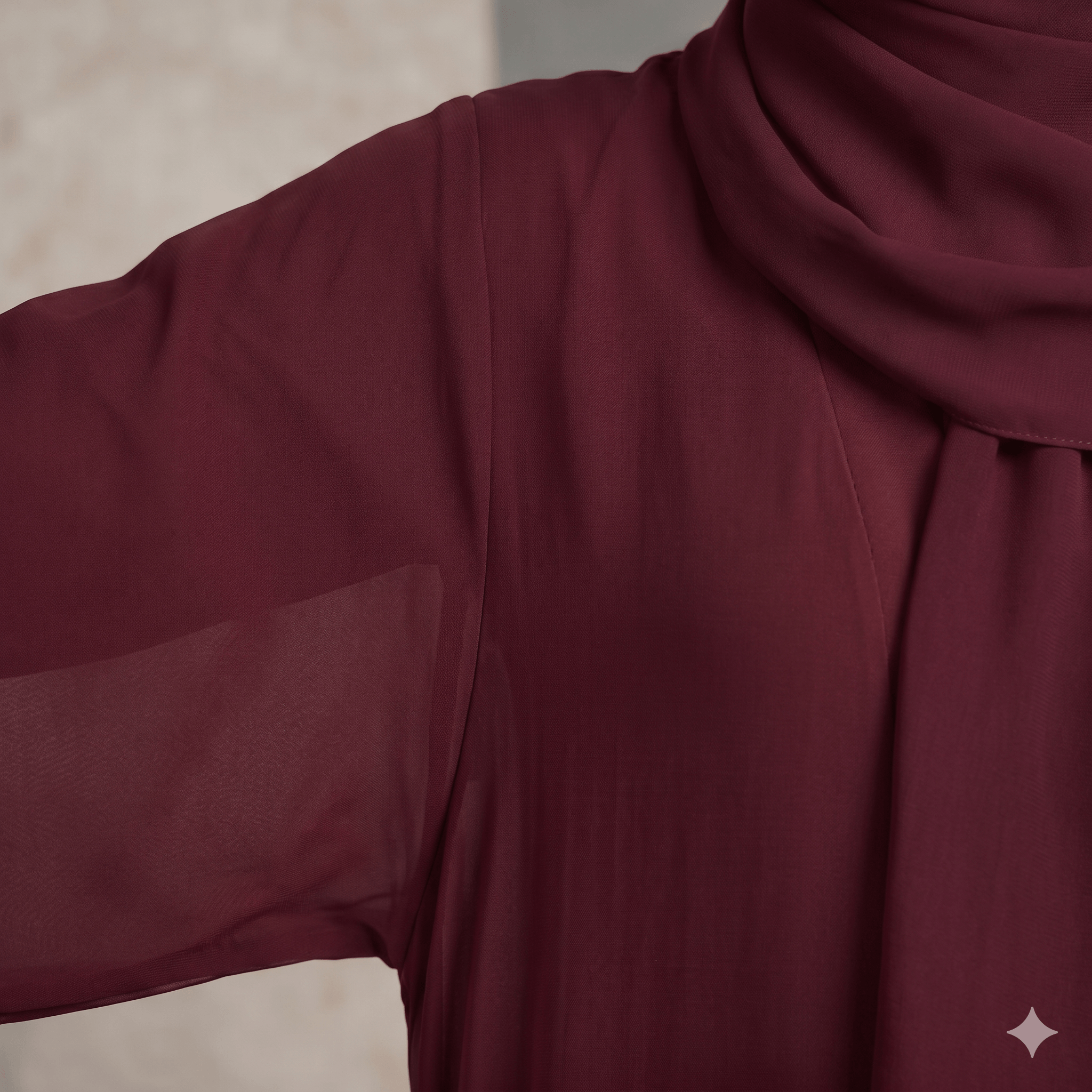 3PC Button-Hook Front Open Chiffon Abaya – Gown, Inner & Scarf