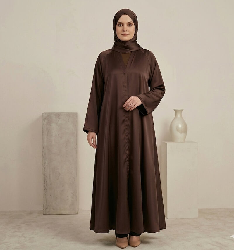 Covered Button Open-Front Abaya – Shiny Nida Canada – Detail View | North Abaya Canada