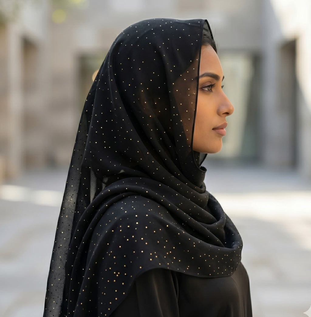 Black Sparkle Dot Chiffon Scarf – Hijab Scarf Canada