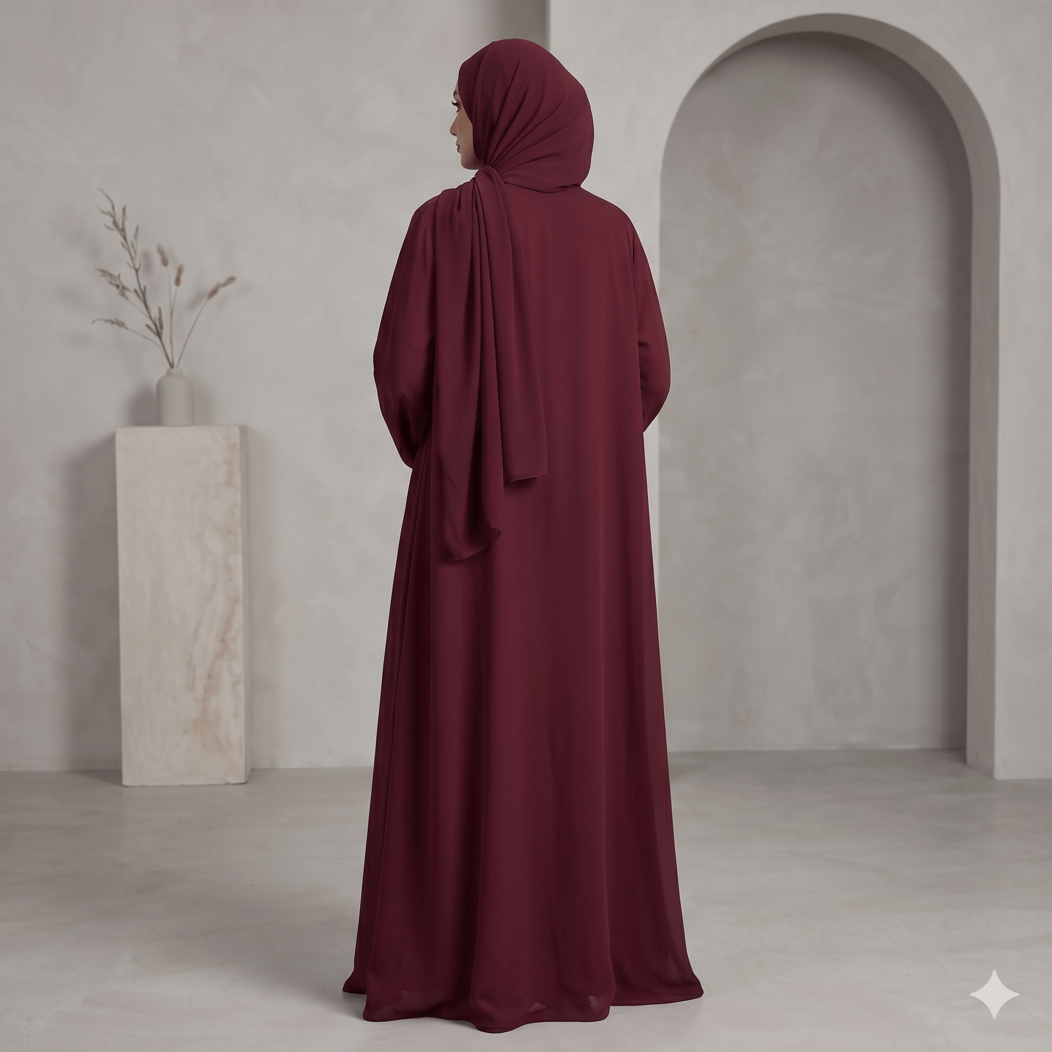 3PC Button-Hook Front Open Chiffon Abaya – Gown, Inner & Scarf