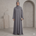3PC Button-Hook Front Open Chiffon Abaya – Gown, Inner & Scarf – Detail View | North Abaya Canada