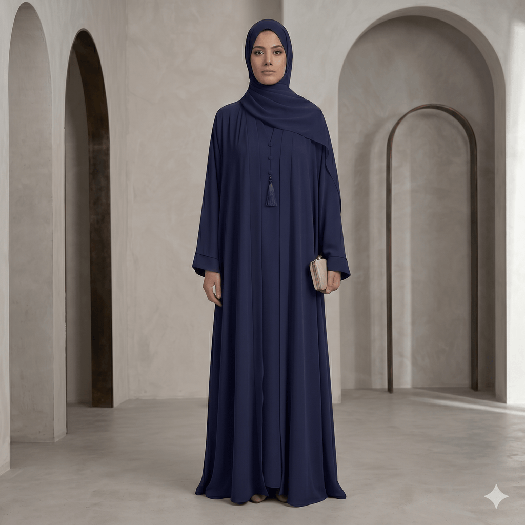 3PC Button-Hook Front Open Chiffon Abaya – Gown, Inner & Scarf