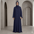3PC Button-Hook Front Open Chiffon Abaya – Gown, Inner & Scarf – Detail View | North Abaya Canada