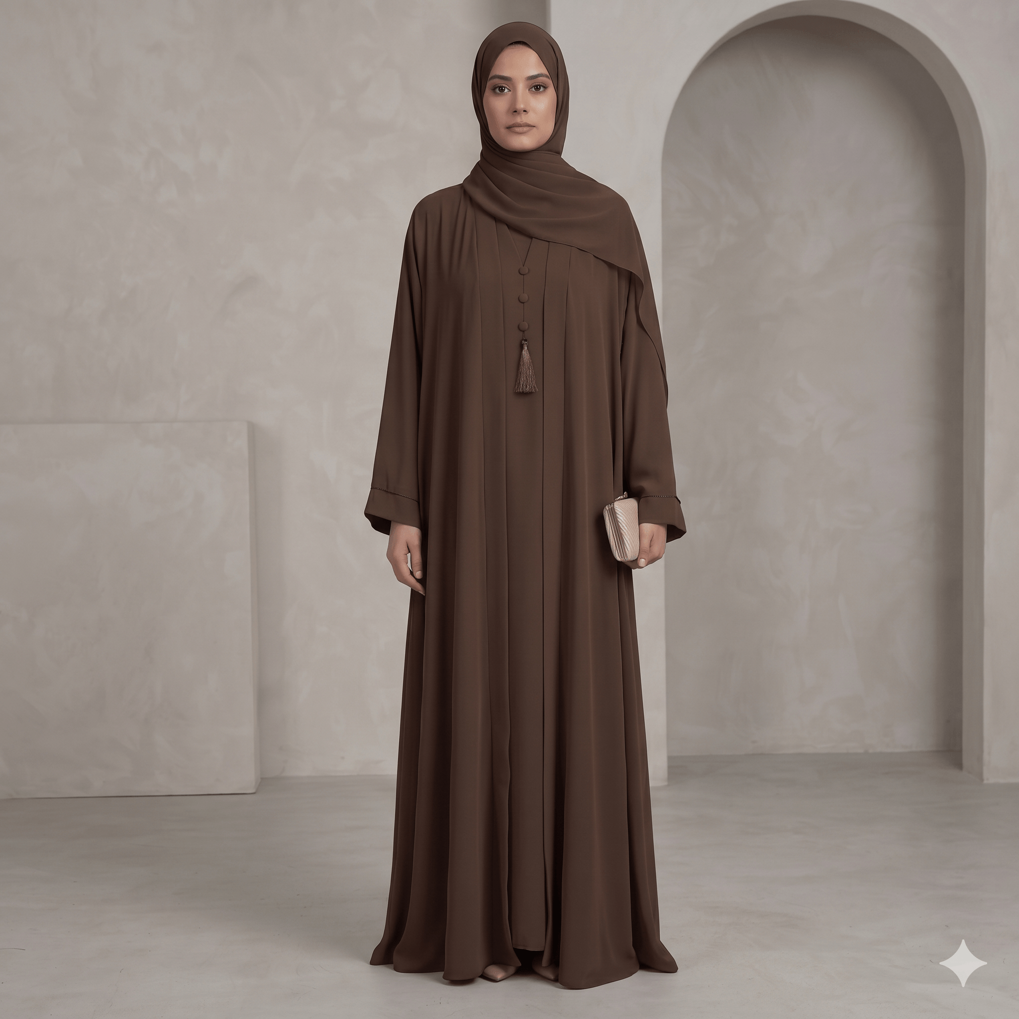 3PC Button-Hook Front Open Chiffon Abaya – Gown, Inner & Scarf