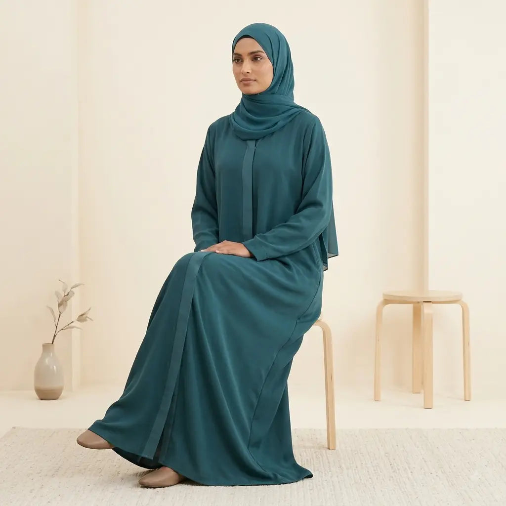 Everyday Open Abaya Set – Side Pocket, Front Open, 2-Piece