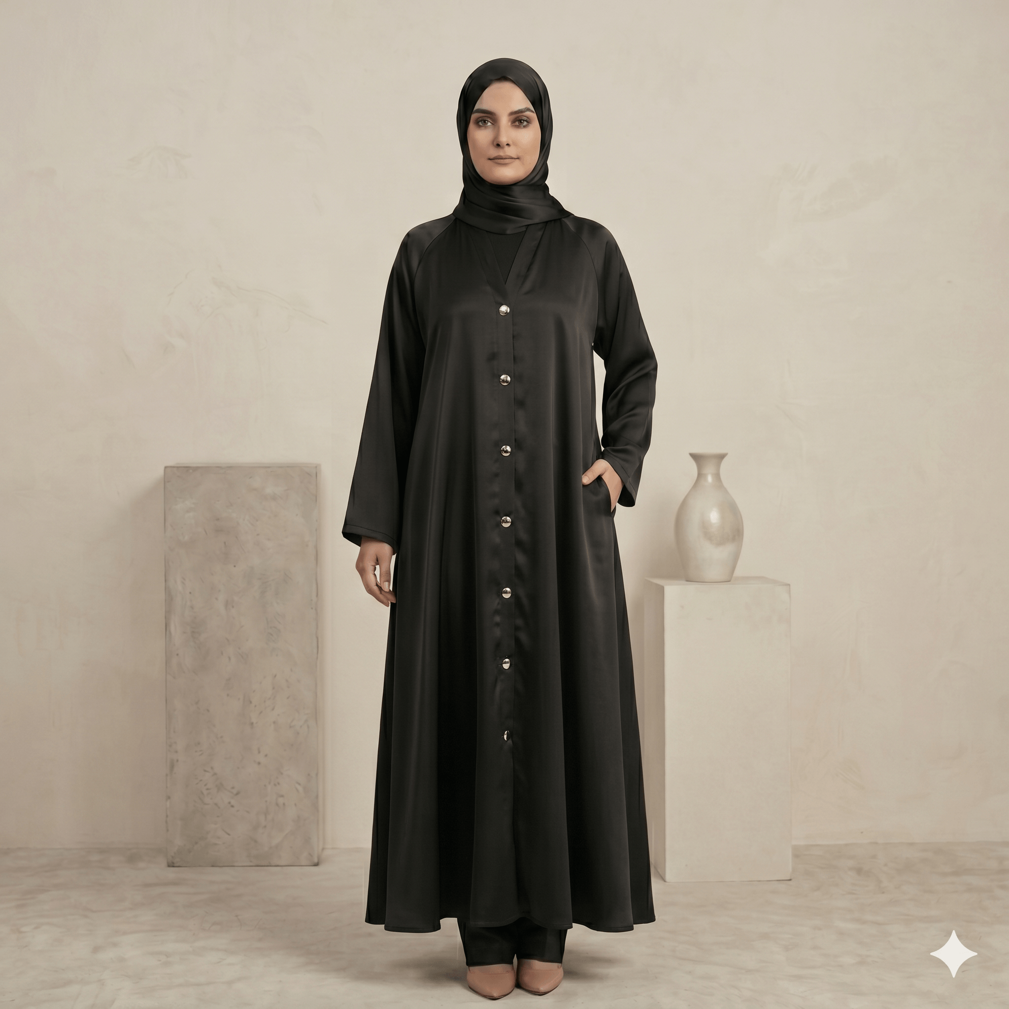 Covered Button Open-Front Abaya – Shiny Nida | Canada