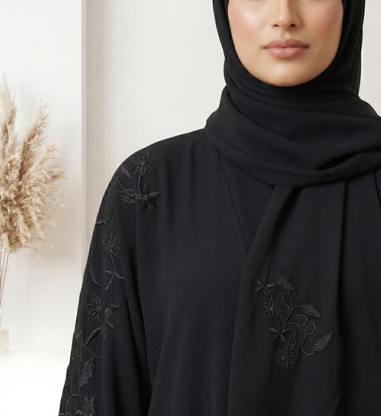 Teal Floral Embroidered Sleeve Abaya – 2-Piece Luxury Party Wear Modest Fashion Canada