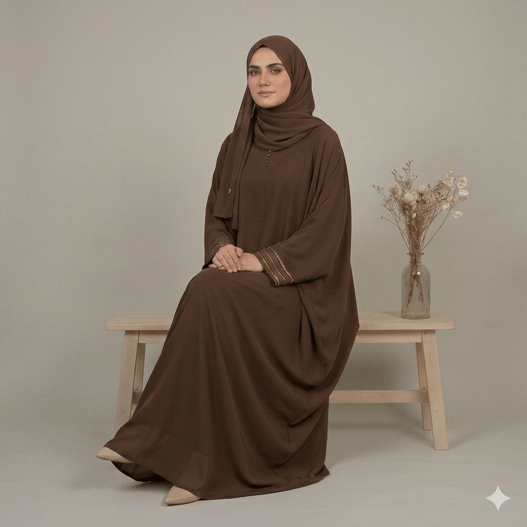 Stone Work Georgette Kaftan with Scarf – 2 Piece Set | Canada