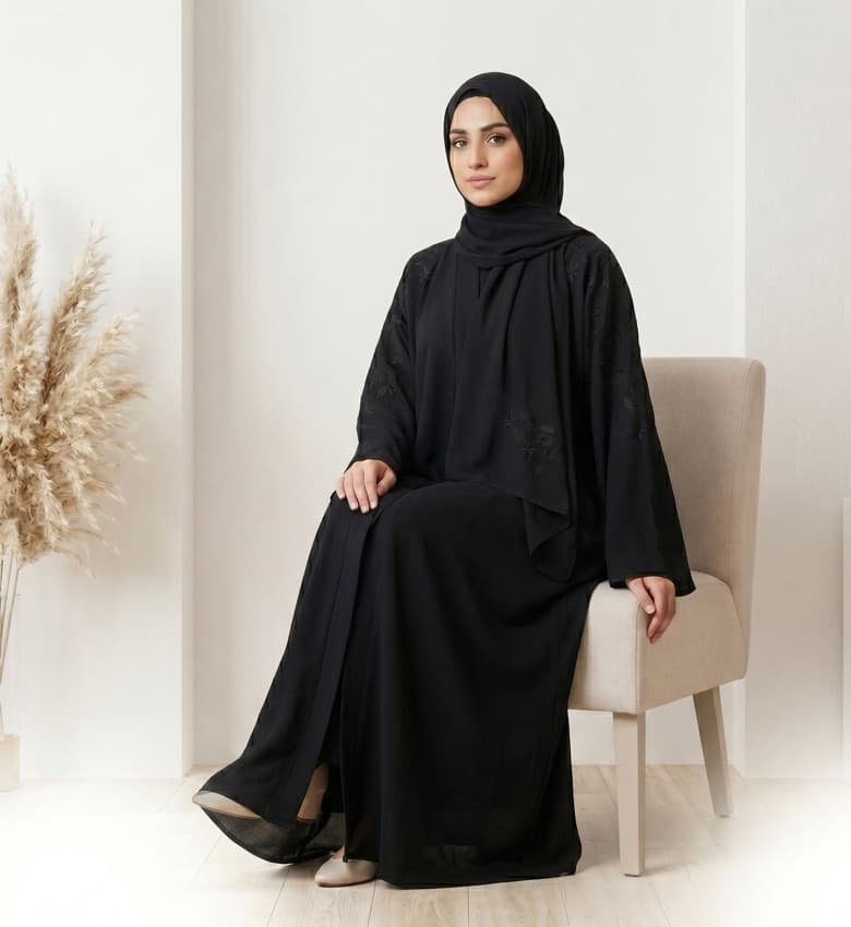 Teal Floral Embroidered Sleeve Abaya – 2-Piece Luxury Party Wear Modest Fashion Canada