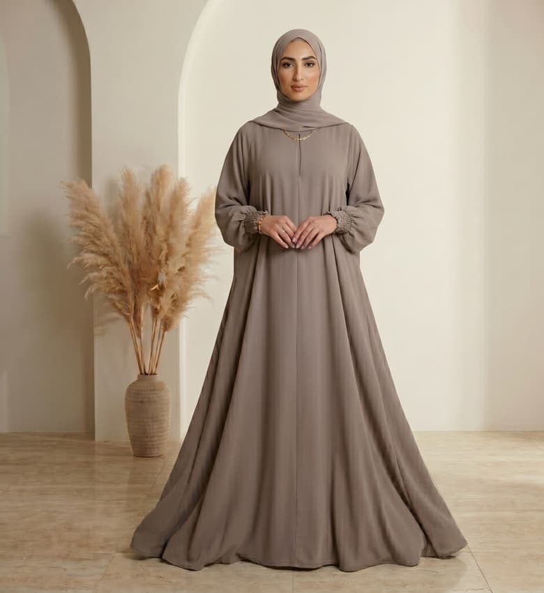 Full Flare Grip-Sleeve Front Close Abaya – 2-Piece Everyday Modest Fashion Canada