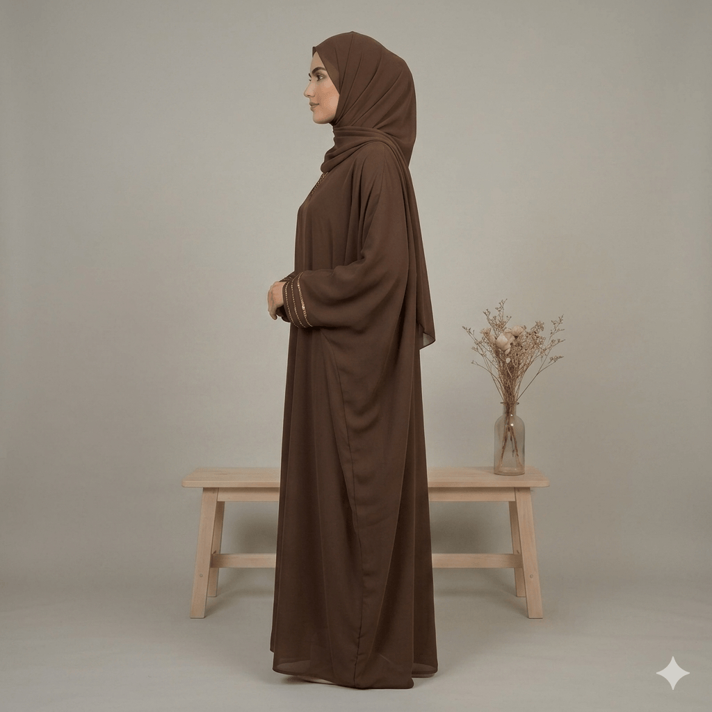 Stone Work Georgette Kaftan with Scarf – 2 Piece Set | Canada