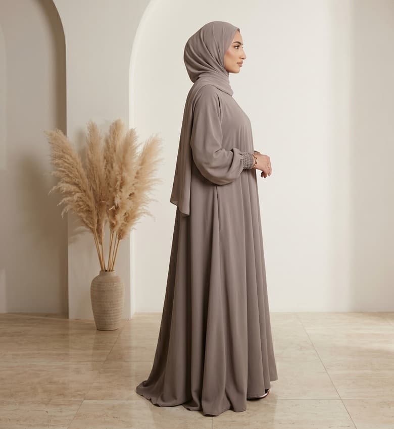 Full Flare Grip-Sleeve Front Close Abaya – 2-Piece Everyday Modest Fashion Canada