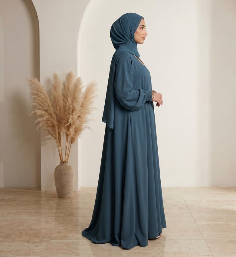 Full Flare Grip-Sleeve Front Close Abaya – 2-Piece Everyday Modest Fashion Canada