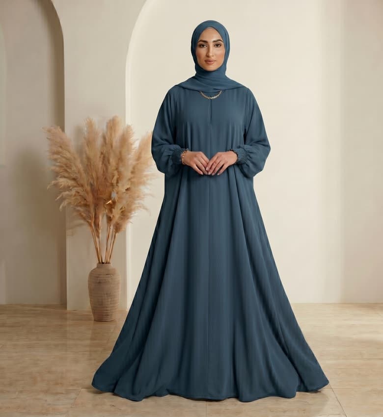 Full Flare Grip-Sleeve Front Close Abaya – 2-Piece Everyday Modest Fashion Canada