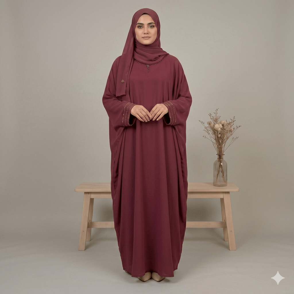 Stone Work Georgette Kaftan with Scarf – 2 Piece Set | Canada