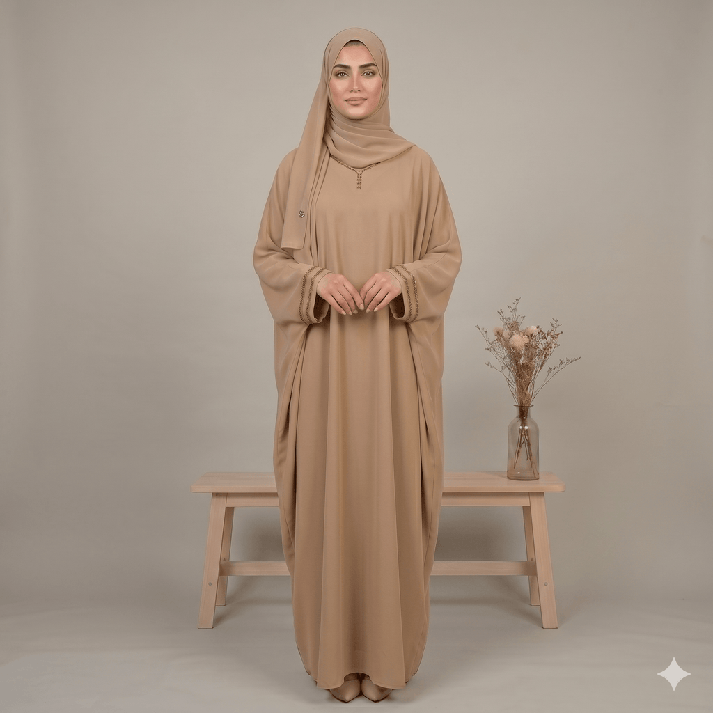 Stone Work Georgette Kaftan with Scarf – 2 Piece Set | Canada
