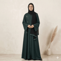 Floral Beaded Open-Front Abaya with Black Scarf – 2 Piece Set