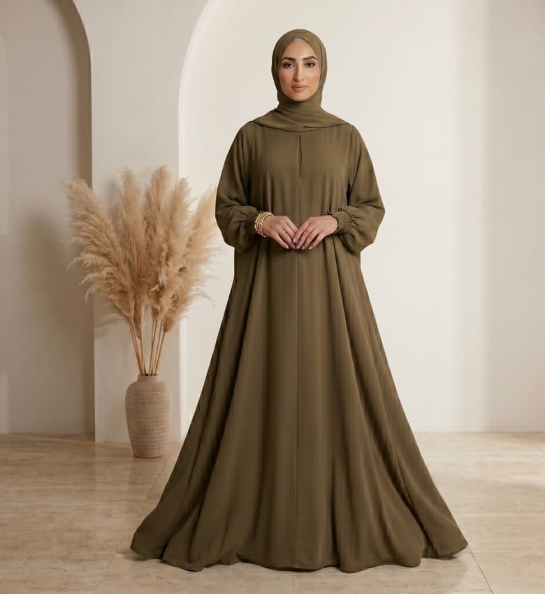 Full Flare Grip-Sleeve Front Close Abaya – 2-Piece Everyday Modest Fashion Canada