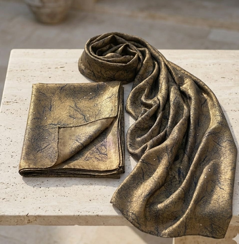 Olive Gold Glitter Floral Chiffon Scarf – Hijab Canada