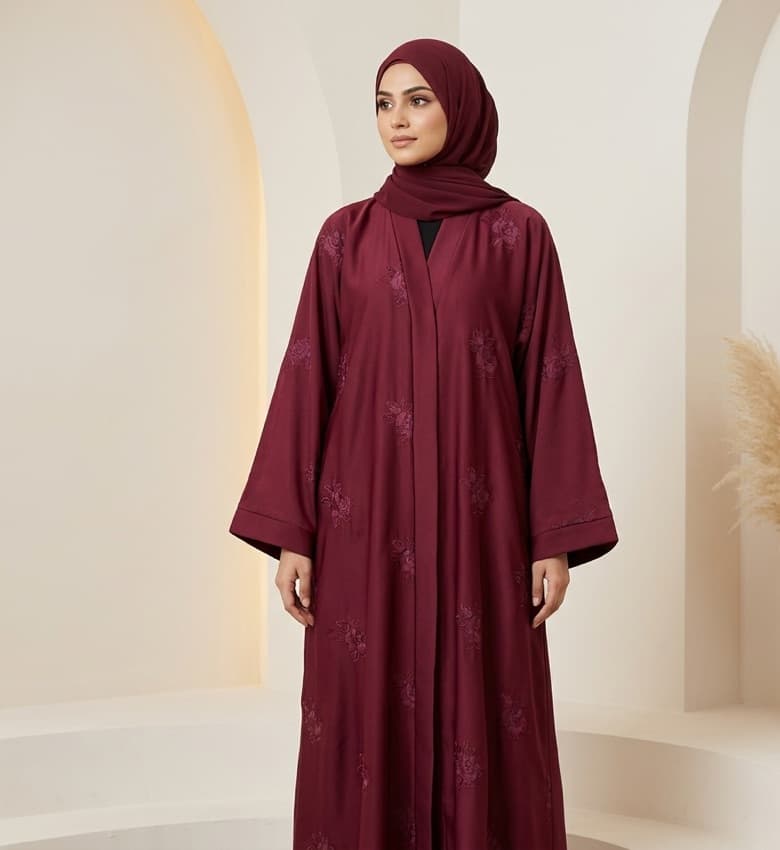 Floral Embroidered Front Open Abaya – Luxury Party Wear Modest Fashion Canada