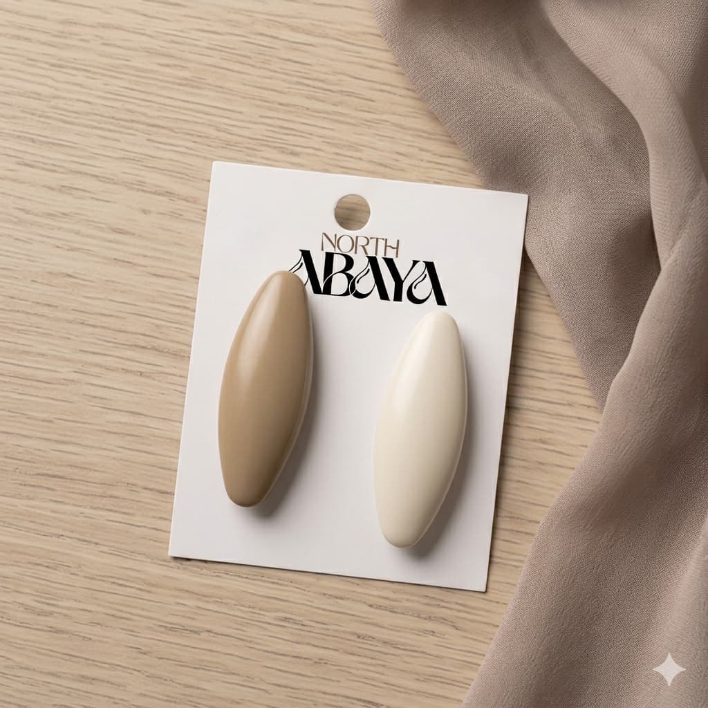 Oval Matte Hijab Brooch Set – Taupe & Ivory | 2 Pack