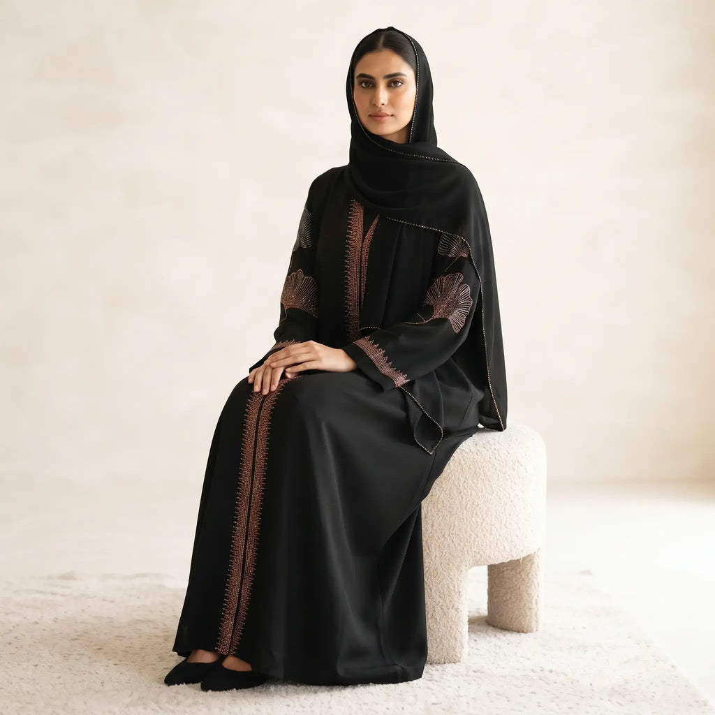 Beaded Floral Flames Abaya - 2 Piece Formal Nida