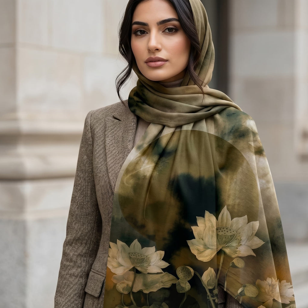 Lotus Print Chiffon Scarf – Hijab Scarf Canada