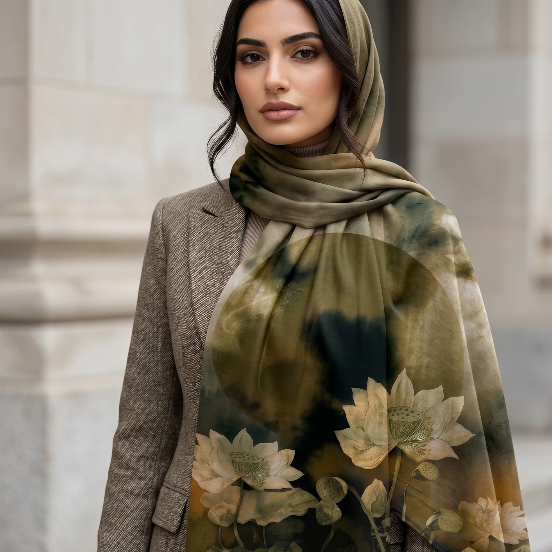 Lotus Print Chiffon Scarf – Hijab Scarf Canada