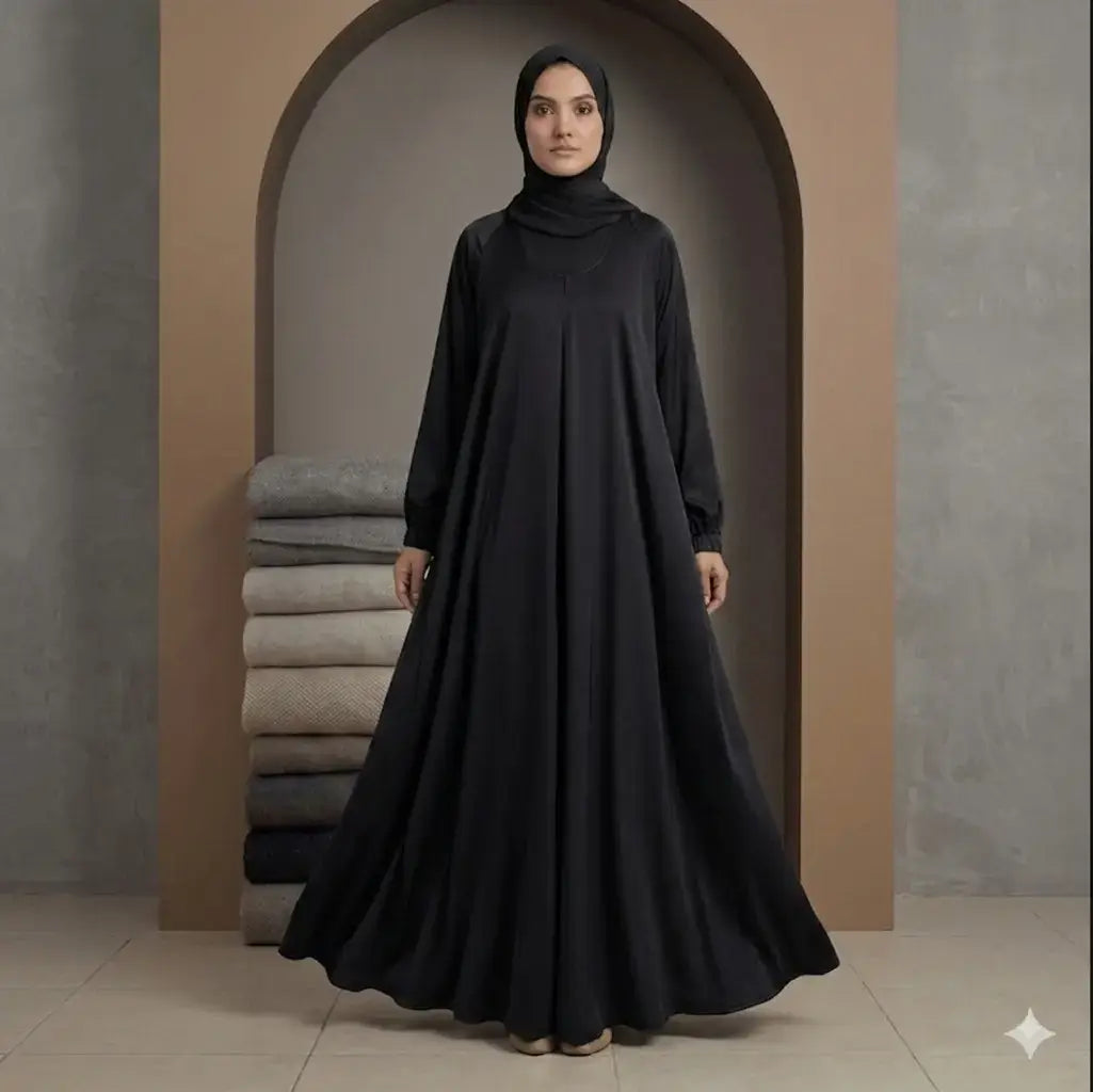Wide Flare Grip Sleeve Abaya with Scarf – 2 Piece Set