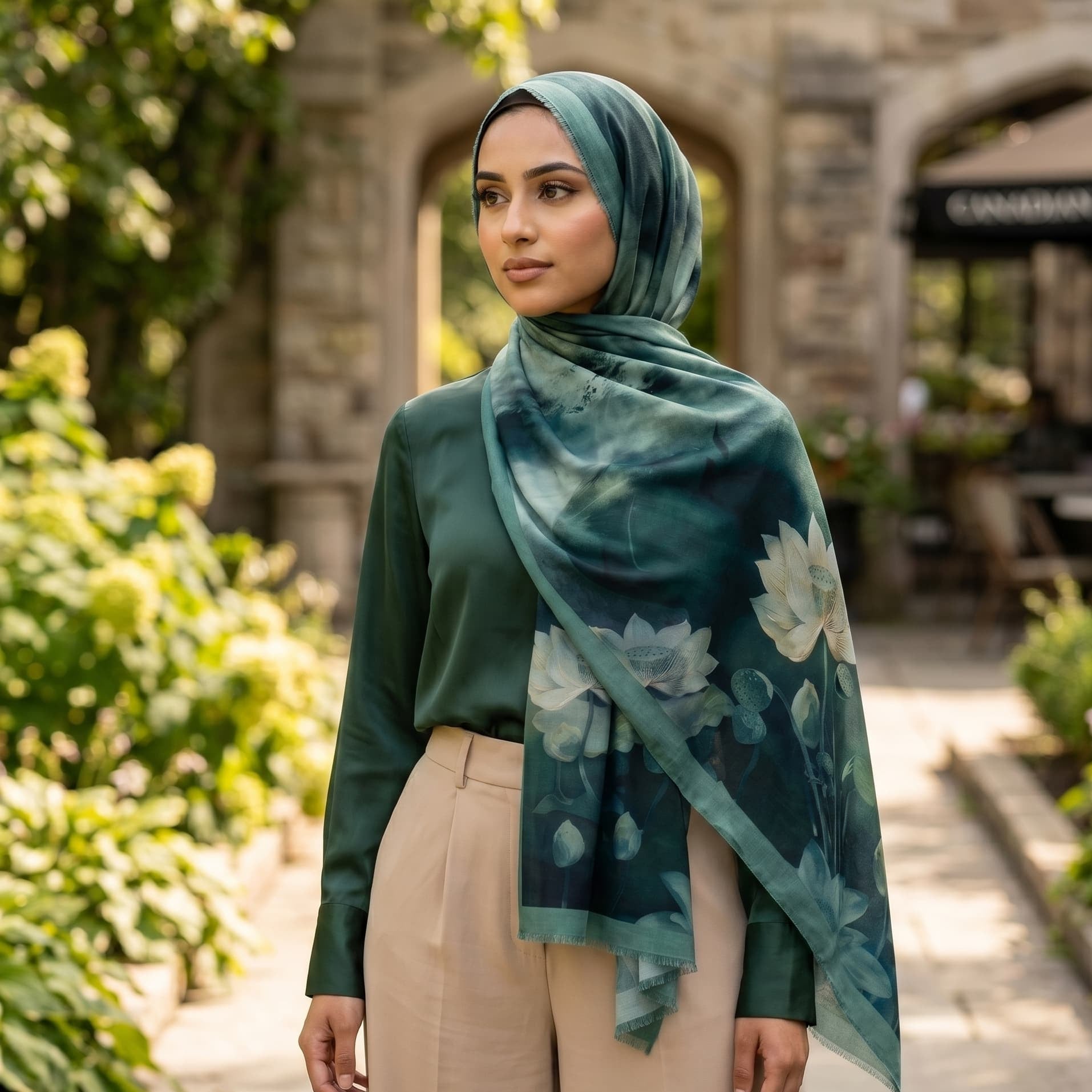 Lotus Print Chiffon Scarf – Hijab Scarf Canada