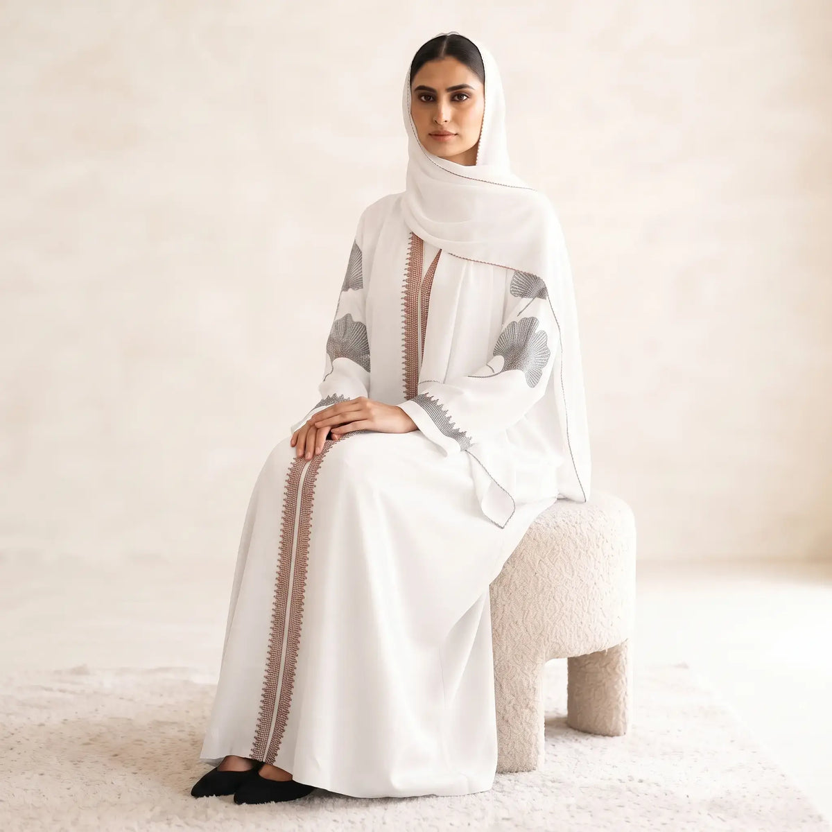 Beaded Floral Flames Abaya - 2 Piece Formal Nida