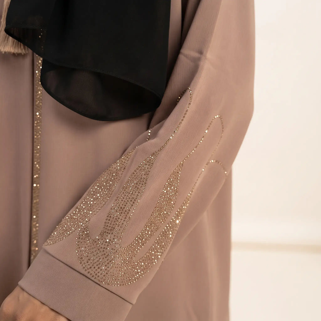 Crystal Flame Chevron Tassel Front Open Abaya – 2-Piece Set